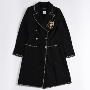 新品同様品 CHANEL シャネル ツイードロングコート エンブレムワッペン ダブルブレスト 05C サイズ36 P24957V15529 中古 4a003296