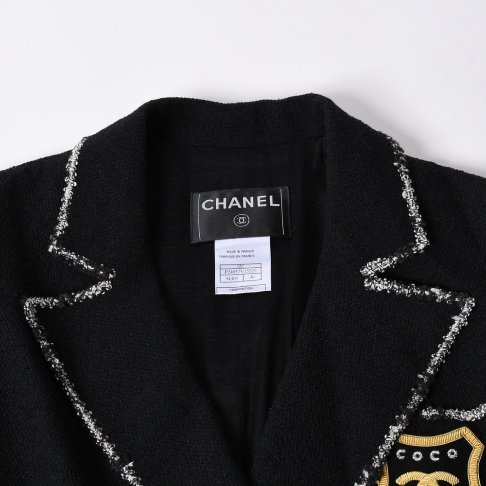 新品同様品 CHANEL シャネル ツイードロングコート エンブレムワッペン ダブルブレスト 05C サイズ36 P24957V15529 中古 4a003296