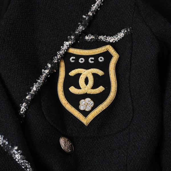 新品同様品 CHANEL シャネル ツイードロングコート エンブレムワッペン ダブルブレスト 05C サイズ36 P24957V15529 中古 4a003296
