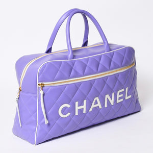 極美品 CHANEL シャネル ハンドバッグ ボストンバッグ スポーツライン マトラッセ 3番台 パープル ゴールド金具 中古 4a006427