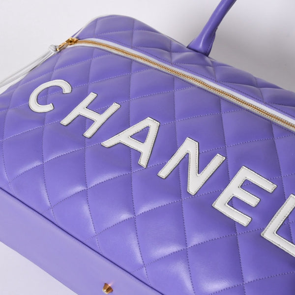 極美品 CHANEL シャネル ハンドバッグ ボストンバッグ スポーツライン マトラッセ 3番台 パープル ゴールド金具 中古 4a006427