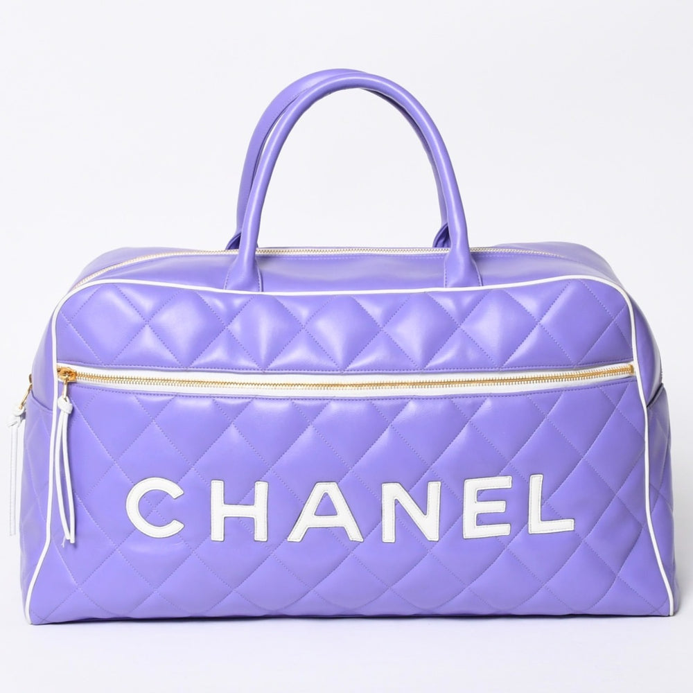 極美品 CHANEL シャネル ハンドバッグ ボストンバッグ スポーツライン マトラッセ 3番台 パープル ゴールド金具 中古 4a006427