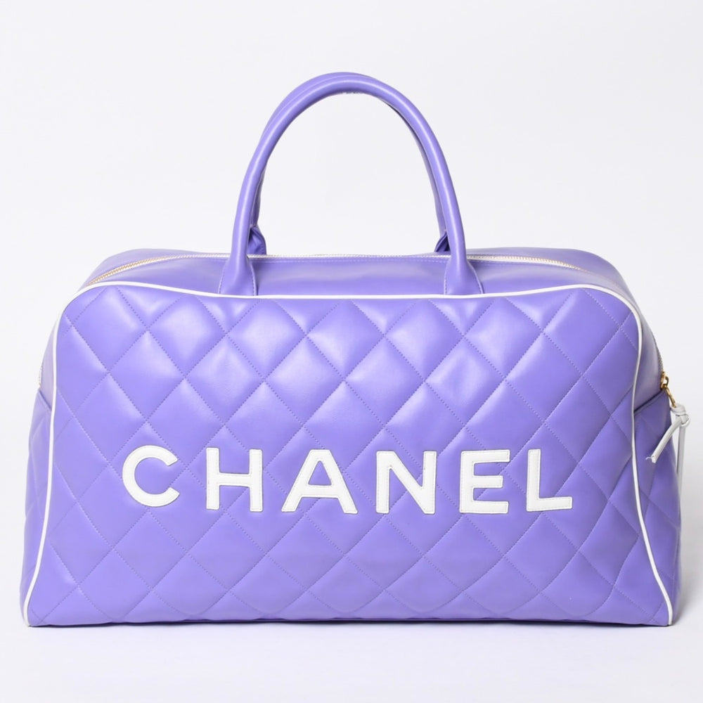極美品 CHANEL シャネル ハンドバッグ ボストンバッグ スポーツライン マトラッセ 3番台 パープル ゴールド金具 中古 4a006427