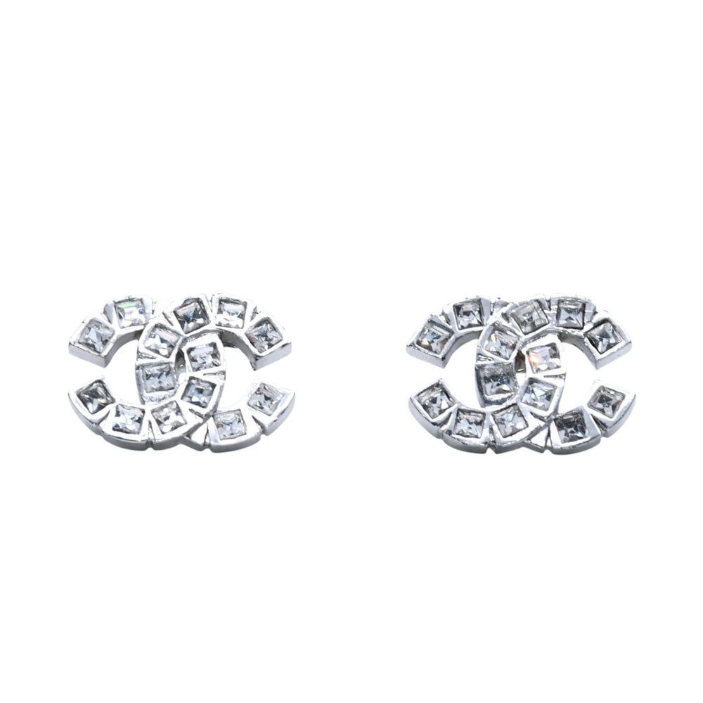 極美品 CHANEL シャネル ピアス スクエアラインストーン ココマーク シルバー 06A earrings CC square rhinestone 06A SV 美品 中古 4a000643