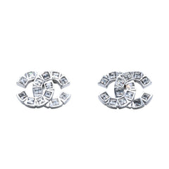 極美品 CHANEL シャネル ピアス スクエアラインストーン ココマーク シルバー 06A earrings CC square rhinestone 06A SV 美品 中古 4a000643