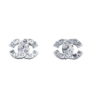 極美品 CHANEL シャネル ピアス スクエアラインストーン ココマーク シルバー 06A earrings CC square rhinestone 06A SV 美品 中古 4a000643