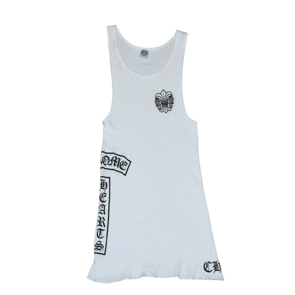CHROME HEARTS クロムハーツ タンクトップ サイズL BSフレア オールドイングリッシュロゴ プリント ホワイト ブラック 美品 中古 4a001305