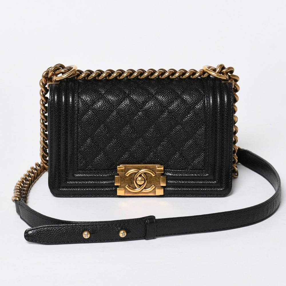 CHANEL シャネル ボーイシャネル ショルダーバッグ チェーンショルダーバッグ 19番台 キャビアスキン ココマーク ブラック ゴールド金具 美品 中古 4a006436