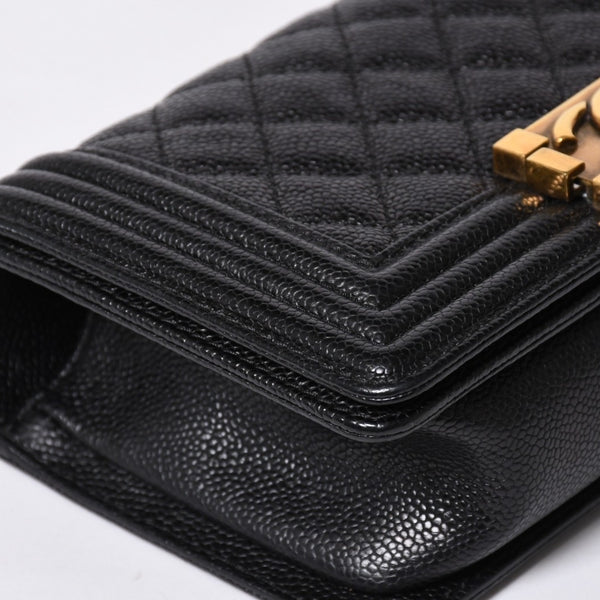 CHANEL シャネル ボーイシャネル ショルダーバッグ チェーンショルダーバッグ 19番台 キャビアスキン ココマーク ブラック ゴールド金具 美品 中古 4a006436