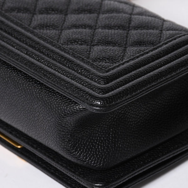 CHANEL シャネル ボーイシャネル ショルダーバッグ チェーンショルダーバッグ 19番台 キャビアスキン ココマーク ブラック ゴールド金具 美品 中古 4a006436