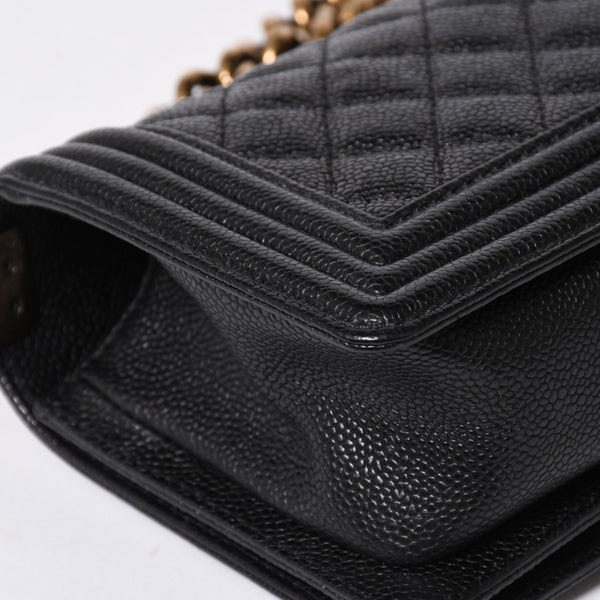 CHANEL シャネル ボーイシャネル ショルダーバッグ チェーンショルダーバッグ 19番台 キャビアスキン ココマーク ブラック ゴールド金具 美品 中古 4a006436