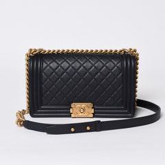 極美品 CHANEL シャネル ボーイシャネル25 Wチェーンショルダーバッグ 26番台 ココマーク A67086 ラムスキン ネイビー 中古 4a006434