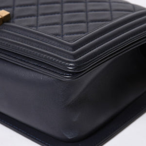 極美品 CHANEL シャネル ボーイシャネル25 Wチェーンショルダーバッグ 26番台 ココマーク A67086 ラムスキン ネイビー 中古 4a006434