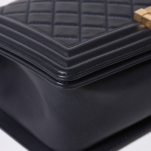 極美品 CHANEL シャネル ボーイシャネル25 Wチェーンショルダーバッグ 26番台 ココマーク A67086 ラムスキン ネイビー 中古 4a006434