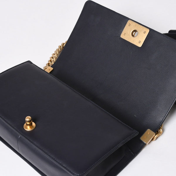 極美品 CHANEL シャネル ボーイシャネル25 Wチェーンショルダーバッグ 26番台 ココマーク A67086 ラムスキン ネイビー 中古 4a006434