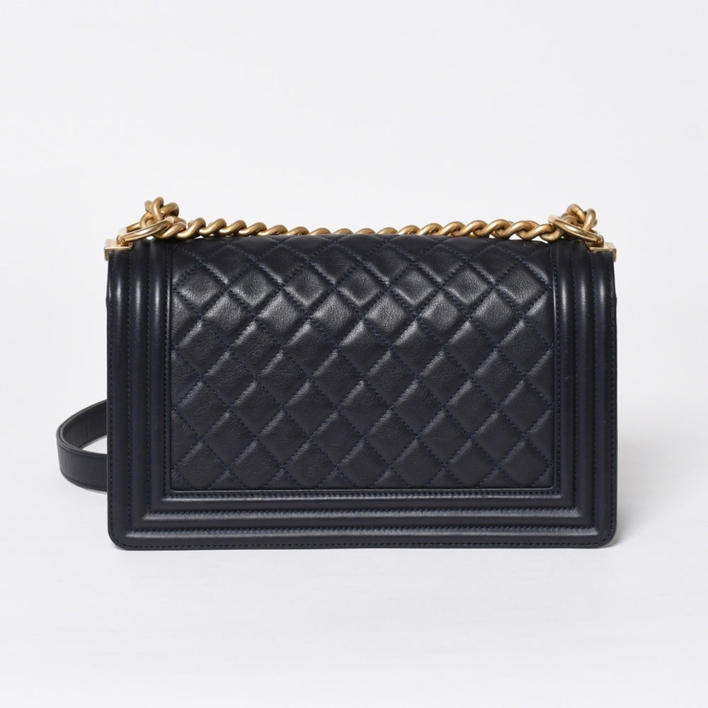 極美品 CHANEL シャネル ボーイシャネル25 Wチェーンショルダーバッグ 26番台 ココマーク A67086 ラムスキン ネイビー 中古 4a006434