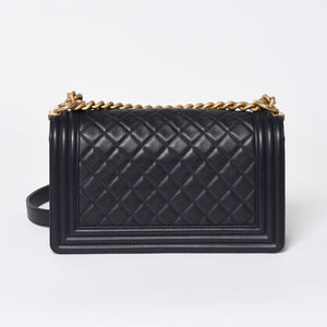 極美品 CHANEL シャネル ボーイシャネル25 Wチェーンショルダーバッグ 26番台 ココマーク A67086 ラムスキン ネイビー 中古 4a006434