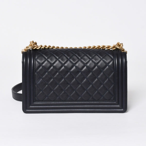 極美品 CHANEL シャネル ボーイシャネル25 Wチェーンショルダーバッグ 26番台 ココマーク A67086 ラムスキン ネイビー 中古 4a006434