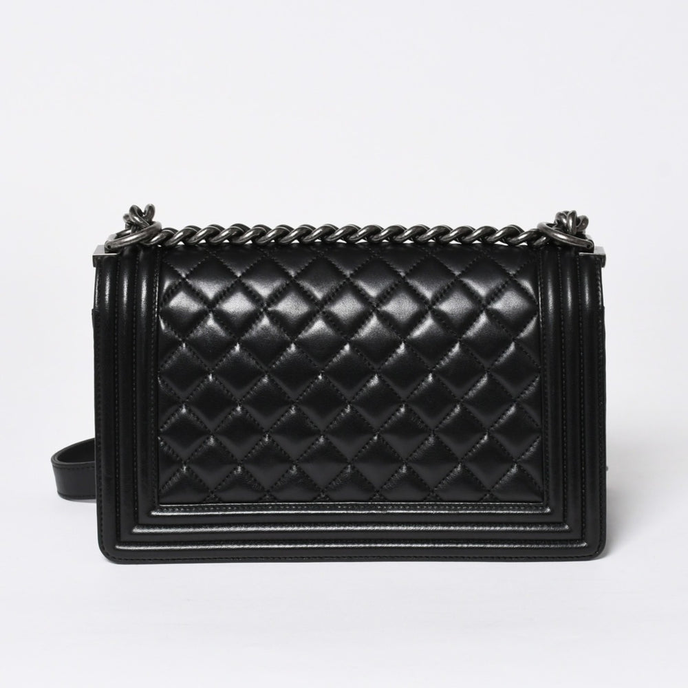 極美品 CHANEL シャネル ボーイシャネル チェーンショルダーバッグ A67086 23番台 ラムスキン ココマーク ブラック シルバー金具 中古 4a006432
