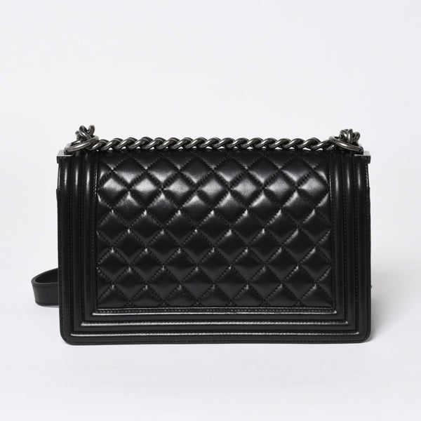 極美品 CHANEL シャネル ボーイシャネル チェーンショルダーバッグ A67086 23番台 ラムスキン ココマーク ブラック シルバー金具 中古 4a006432