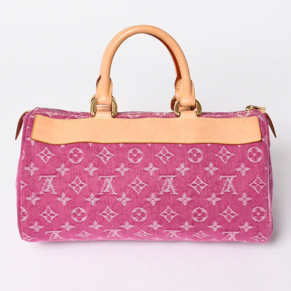 新品同様品 LOUIS VUITTON ルイヴィトン ネオスピーディ ハンドバッグ M95214 モノグラムデニム ピンク ゴールド金具 中古 4a006493