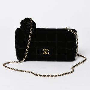 新品同様品 CHANEL シャネル チョコバー ベルベット シングルフラップ シングルチェーンバッグ 6番台 ベロア ゴールド金具 中古 4a006444