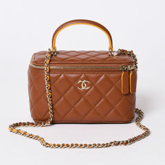 新品同様品 CHANEL シャネル ハンドバッグ ショルダーバッグ ココハンドル バニティケース ランダム番台 ブラウン ゴールド金具 ラムスキン 中古 4a006459