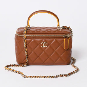 新品同様品 CHANEL シャネル ハンドバッグ ショルダーバッグ ココハンドル バニティケース ランダム番台 ブラウン ゴールド金具 ラムスキン 中古 4a006459