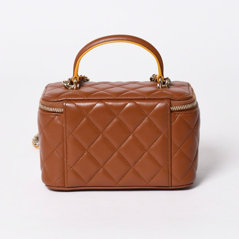新品同様品 CHANEL シャネル ハンドバッグ ショルダーバッグ ココハンドル バニティケース ランダム番台 ブラウン ゴールド金具 ラムスキン 中古 4a006459