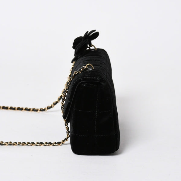 新品同様品 CHANEL シャネル チョコバー ベルベット シングルフラップ シングルチェーンバッグ 6番台 ベロア ゴールド金具 中古 4a006444