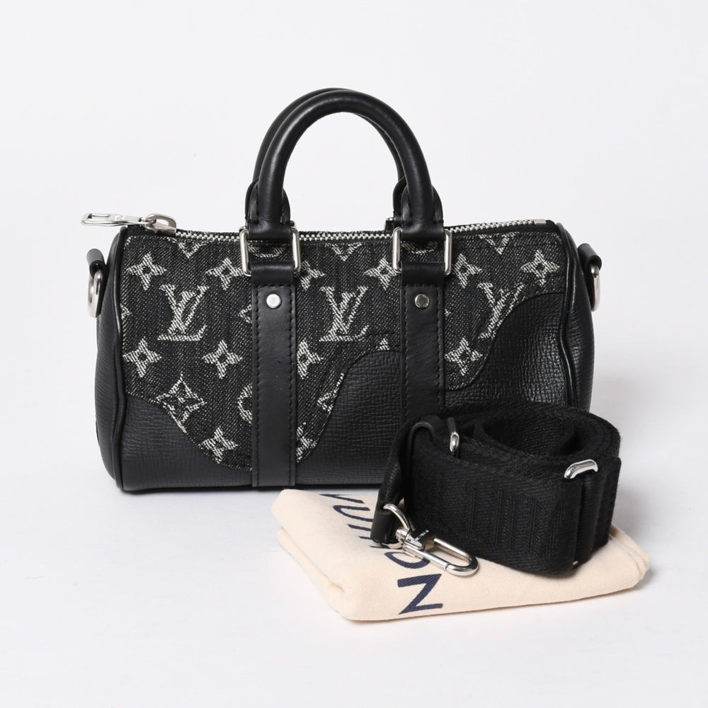 極美品 LOUIS VUITTON ルイヴィトン キーポル XS ショルダーバッグ M81010 モノグラムデニム トリヨンレザー 2WAY シルバー金具 中古 4a006447