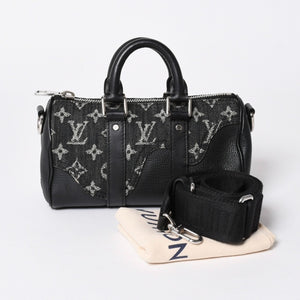極美品 LOUIS VUITTON ルイヴィトン キーポル XS ショルダーバッグ M81010 モノグラムデニム トリヨンレザー 2WAY シルバー金具 中古 4a006447
