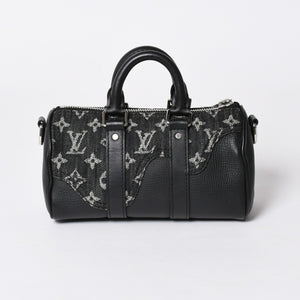 極美品 LOUIS VUITTON ルイヴィトン キーポル XS ショルダーバッグ M81010 モノグラムデニム トリヨンレザー 2WAY シルバー金具 中古 4a006447