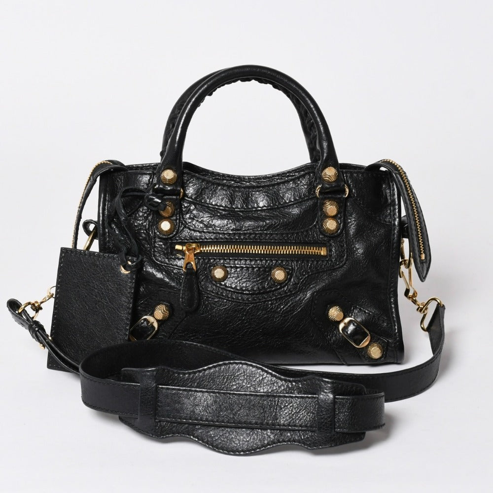 極美品 BALENCIAGA バレンシアガ LE CITY MINI ミニ シティ 2WAYバッグ 309544 ブラック ゴールド金具 中古 4a006448
