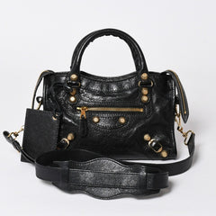 極美品 BALENCIAGA バレンシアガ LE CITY MINI ミニ シティ 2WAYバッグ 309544 ブラック ゴールド金具 中古 4a006448