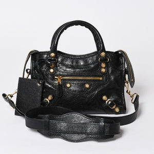 極美品 BALENCIAGA バレンシアガ LE CITY MINI ミニ シティ 2WAYバッグ 309544 ブラック ゴールド金具 中古 4a006448