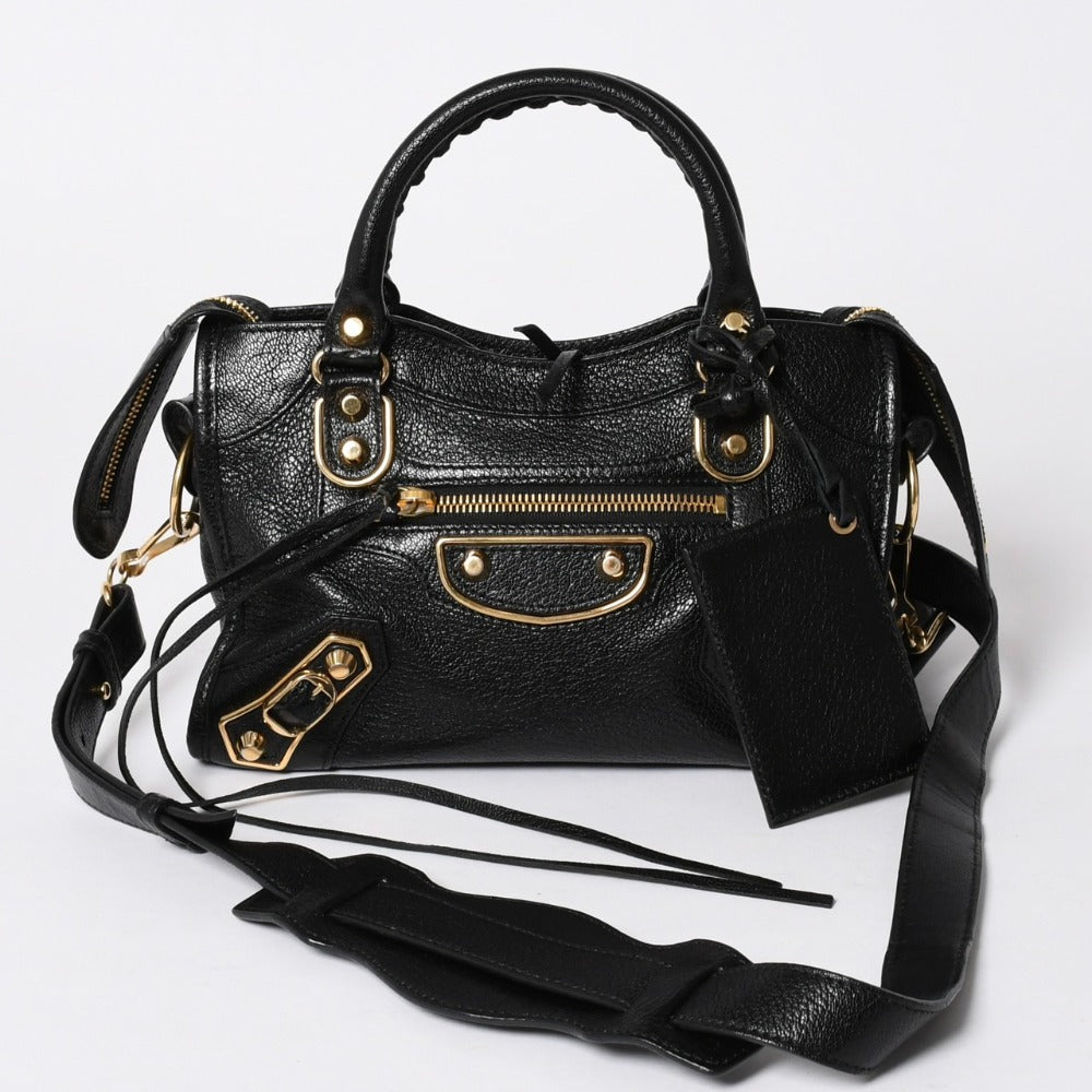 極美品 BALENCIAGA バレンシアガ ミニ シティ ハンドバッグ ショルダーバッグ 2WAY 390160 レザー ブラック 中古 4a006396
