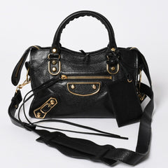 極美品 BALENCIAGA バレンシアガ ミニ シティ ハンドバッグ ショルダーバッグ 2WAY 390160 レザー ブラック 中古 4a006396