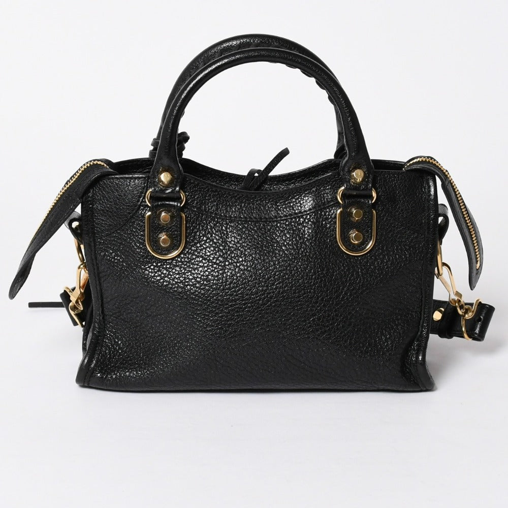 極美品 BALENCIAGA バレンシアガ ミニ シティ ハンドバッグ ショルダーバッグ 2WAY 390160 レザー ブラック 中古 4a006396