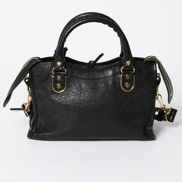 極美品 BALENCIAGA バレンシアガ ミニ シティ ハンドバッグ ショルダーバッグ 2WAY 390160 レザー ブラック 中古 4a006396