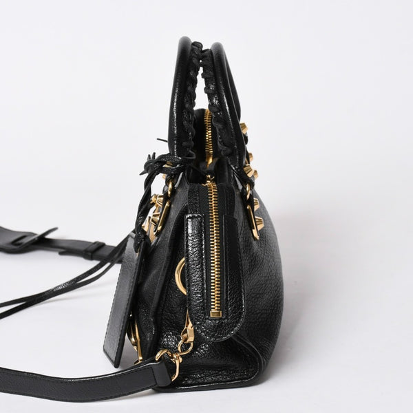 極美品 BALENCIAGA バレンシアガ ミニ シティ ハンドバッグ ショルダーバッグ 2WAY 390160 レザー ブラック 中古 4a006396