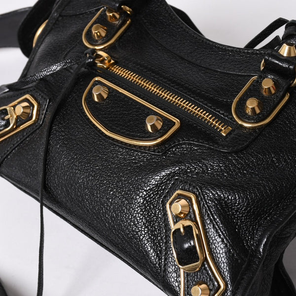 極美品 BALENCIAGA バレンシアガ ミニ シティ ハンドバッグ ショルダーバッグ 2WAY 390160 レザー ブラック 中古 4a006396