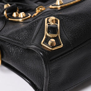極美品 BALENCIAGA バレンシアガ ミニ シティ ハンドバッグ ショルダーバッグ 2WAY 390160 レザー ブラック 中古 4a006396
