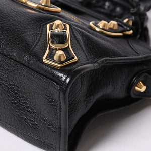 極美品 BALENCIAGA バレンシアガ ミニ シティ ハンドバッグ ショルダーバッグ 2WAY 390160 レザー ブラック 中古 4a006396