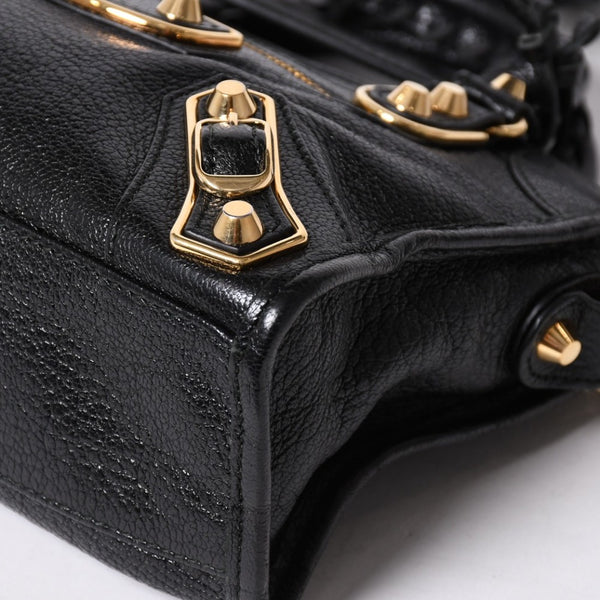 極美品 BALENCIAGA バレンシアガ ミニ シティ ハンドバッグ ショルダーバッグ 2WAY 390160 レザー ブラック 中古 4a006396