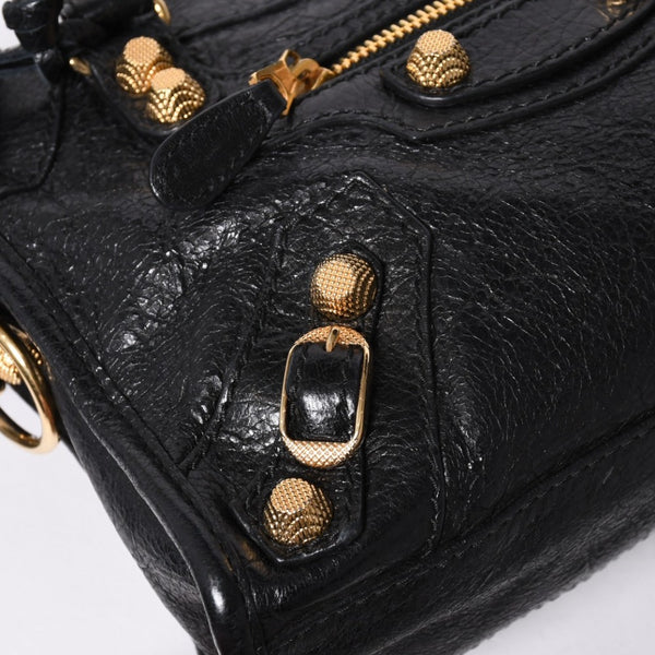 極美品 BALENCIAGA バレンシアガ LE CITY MINI ミニ シティ 2WAYバッグ 309544 ブラック ゴールド金具 中古 4a006448