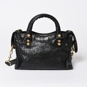 極美品 BALENCIAGA バレンシアガ LE CITY MINI ミニ シティ 2WAYバッグ 309544 ブラック ゴールド金具 中古 4a006448