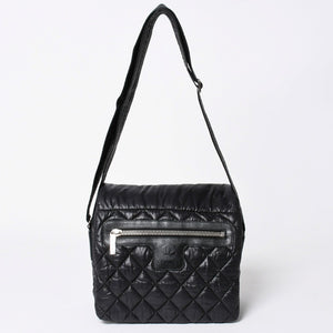 極美品 CHANEL シャネル コココクーン ショルダーバッグ A48616 16番台 ココマーク ナイロン ブラック シルバー金具 キルティング 中古 4a006457