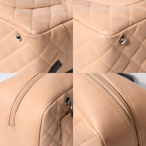 Very Good Condition CHANEL Cambon Line Bowling Bag Handbag A25171 Lambskin No. 8 Beige Black Coco Mark Silver Hardware Used 4a006417