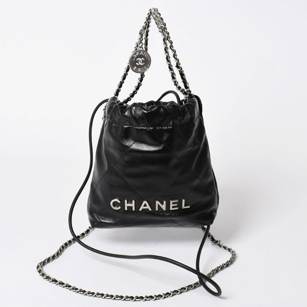 新品同様品 CHANEL シャネル シャネル22 ミニバッグ 2WAY ハンドバッグ ショルダーバッグ ランダム番台 ブラック シルバー金具 中古 4a006458